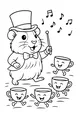 Free Guinea Pig Coloring Page - Conductor Leading Singing Teacups (Printable PDF)