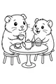Free Guinea Pig Coloring Page - Cute Tea Party With Cupcake (Printable PDF)