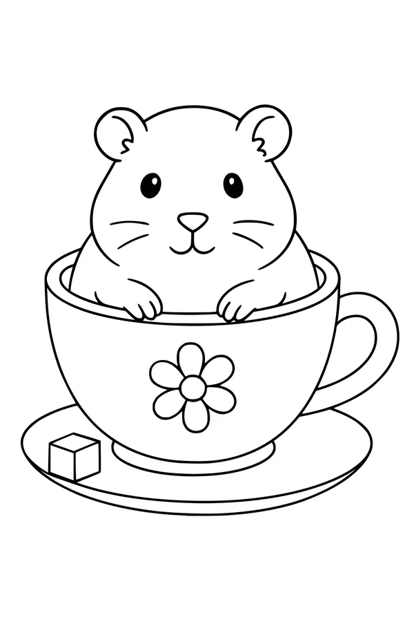 Free Guinea Pig Coloring Page - Cute Teacup Scene (Printable PDF)