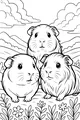 Free Guinea Pig Coloring Page - Three Pigs in a Flower Field (Printable PDF)