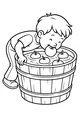 Free Halloween Apple Bobbing Coloring Page - Boy at Party Game (Printable PDF)