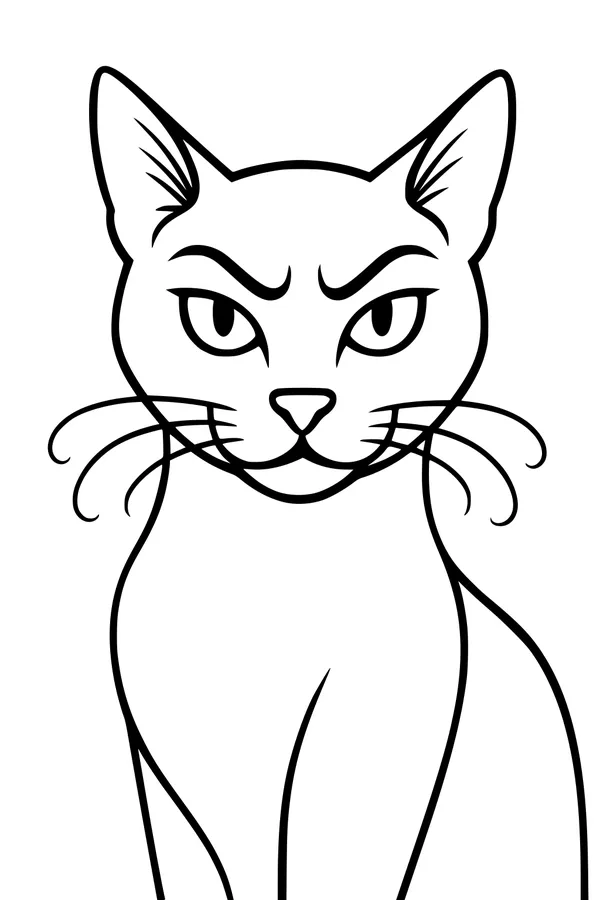 Free Halloween Black Cat Coloring Page - Stern Face With Long Whiskers (Printable PDF)