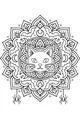 Free Halloween Cat Mandala Coloring Page - Moonlit Spiders and Crescent Moons (Printable PDF)