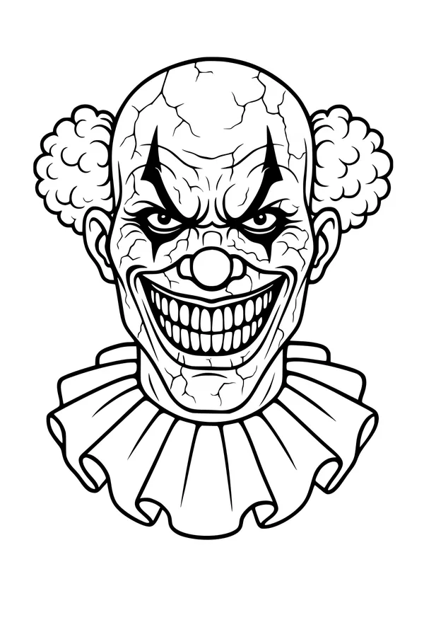 Free Halloween Clown Coloring Page - Spooky Grinning Face (Printable PDF)