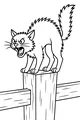 Free Halloween Cat Coloring Page - Hissing Cat On Fence Post (Printable PDF)