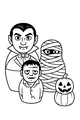 Free Halloween Monsters Coloring Page - Vampire, Mummy, Frankenstein And Pumpkin (Printable PDF)