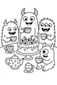 Free Halloween Monsters Coloring Page - Spooky Tea Party With Eyeball Cake (Printable PDF)