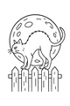 Free Halloween Black Cat Coloring Page - Moonlit Fence Silhouette (Printable PDF)