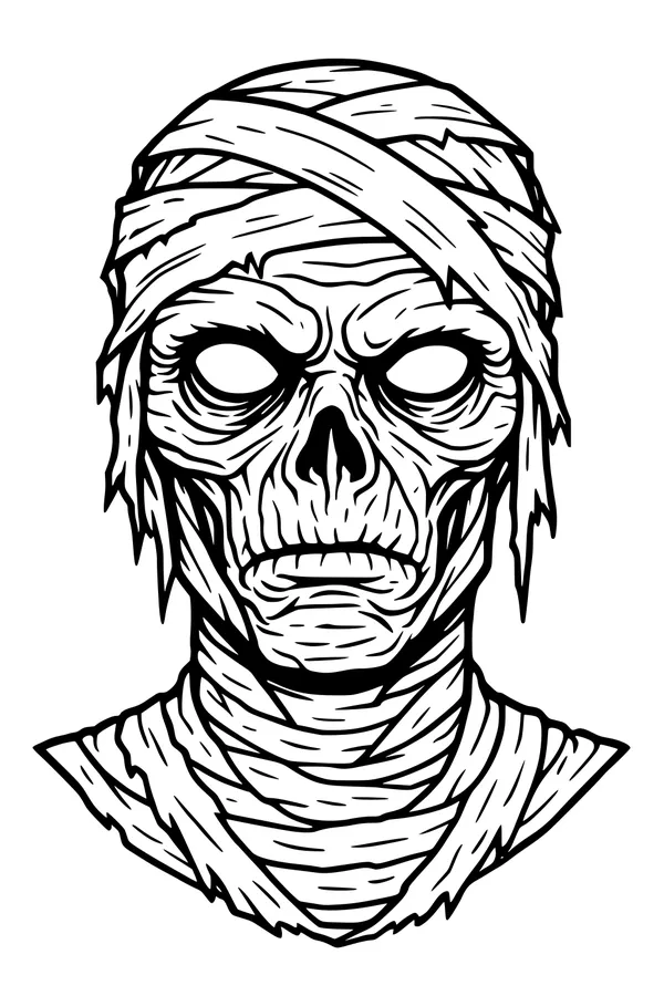 Free Mummy Coloring Page - Spooky Wrapped Undead Portrait (Printable PDF)
