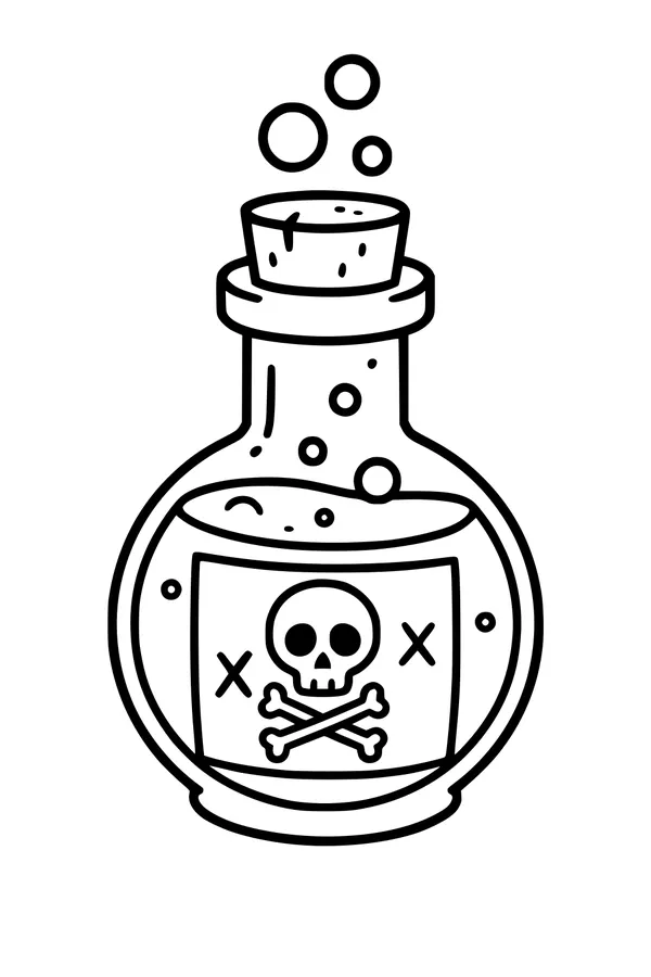Free Halloween Potion Bottle Coloring Page - Bubbling Skull-and-Crossbones Brew (Printable PDF)