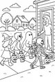 Free Halloween Trick-or-Treaters Coloring Page - Kids in Costumes at Front Porch (Printable PDF)