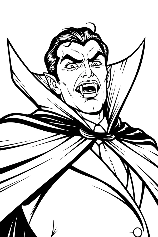 Free Vampire Coloring Page - Classic Dracula With Tall Cape (Printable PDF)