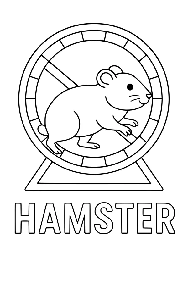 Free Hamster Coloring Page - Running on Exercise Wheel (Printable PDF)