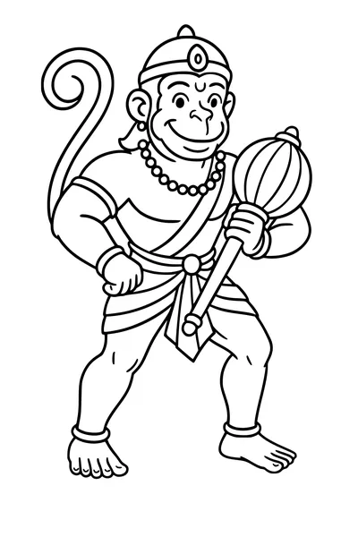 Free Hanuman Monkey Coloring Page - Hero Boy With Mace (Printable PDF)