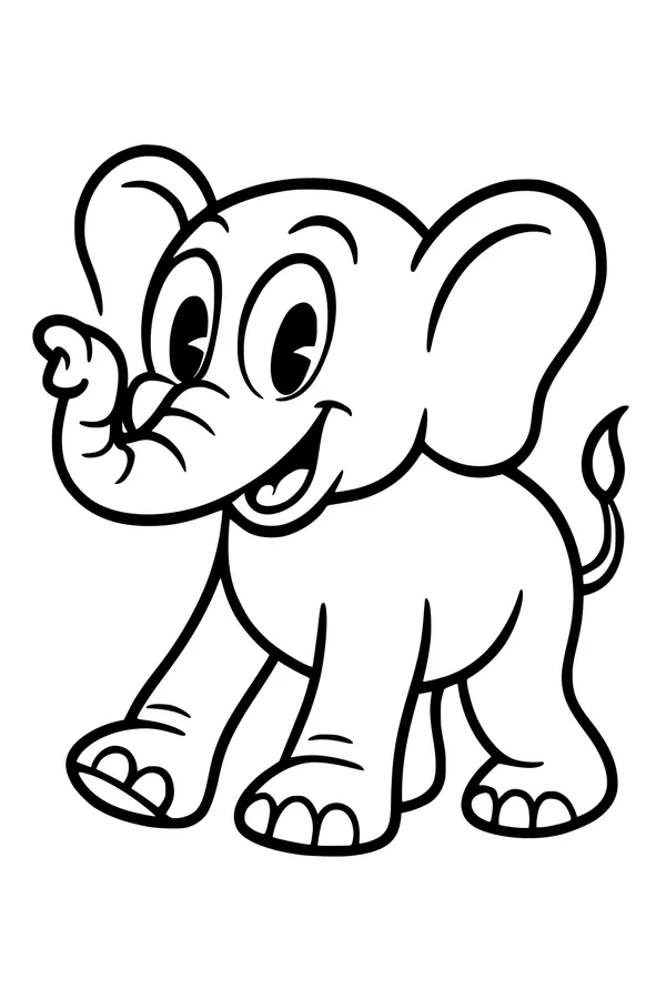 Free Elephant Coloring Page - Cute Cartoon With Raised Trunk (Printable PDF)