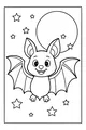 Free Bat Coloring Page - Cute Cartoon Bat Flying Under Night Stars (Printable PDF)