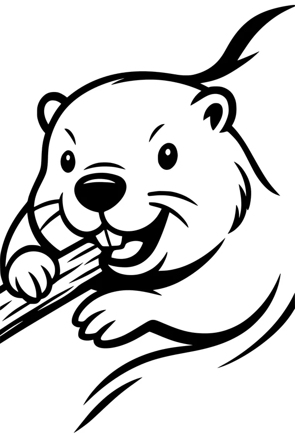Free Beaver Coloring Page - Cute Cartoon Beaver Eating a Log (Printable PDF)