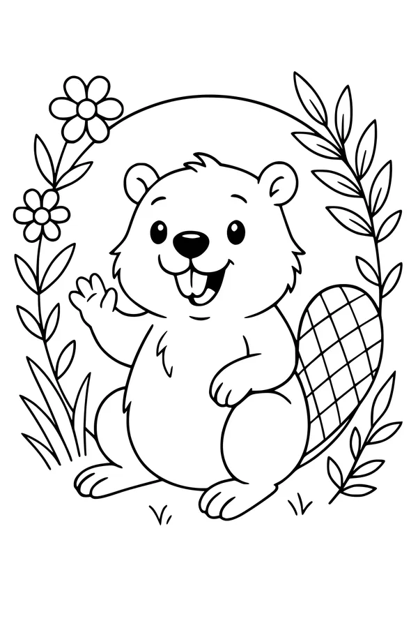 Free Beaver Coloring Page - Smiling Forest Friend Waving (Printable PDF)