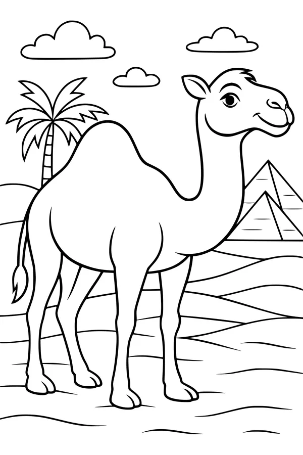 Free Camel Coloring Page - One-Hump Camel by Desert Pyramids (Printable PDF)