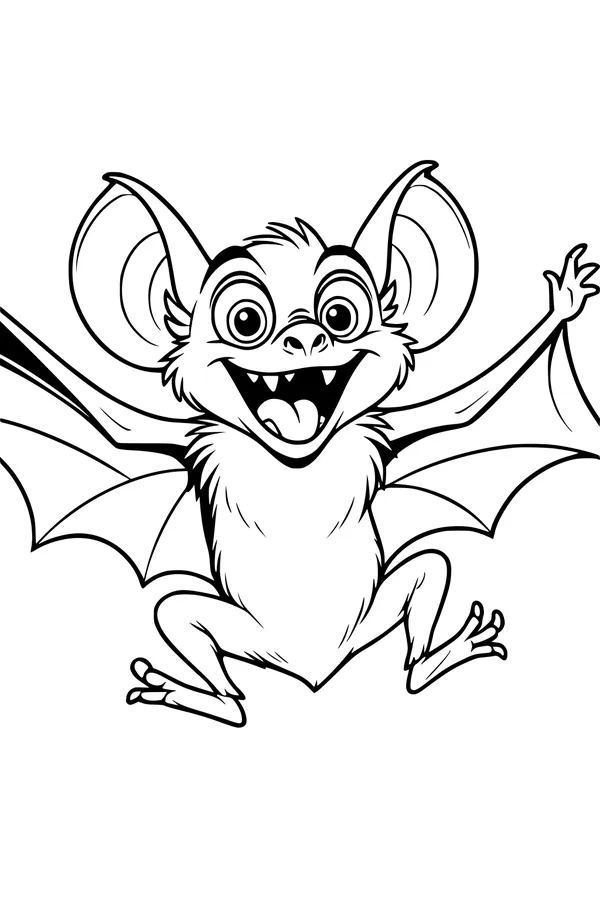 Free Bat Coloring Page - Smiling Cartoon Bat With Big Ears (Printable PDF)