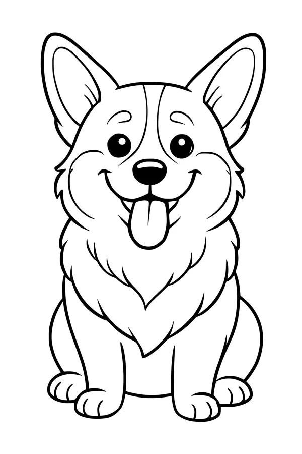 Free Dog Coloring Page - Smiley Pup with Fluffy Ears (Printable PDF)