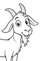 Free Goat Coloring Page - Smiling Cartoon Goat with Striped Horns (Printable PDF)
