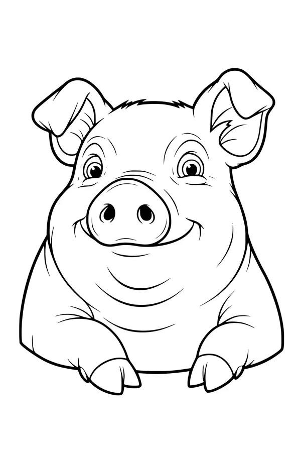 Free Pig Coloring Page - Smiling Pig With Floppy Ears (Printable PDF)
