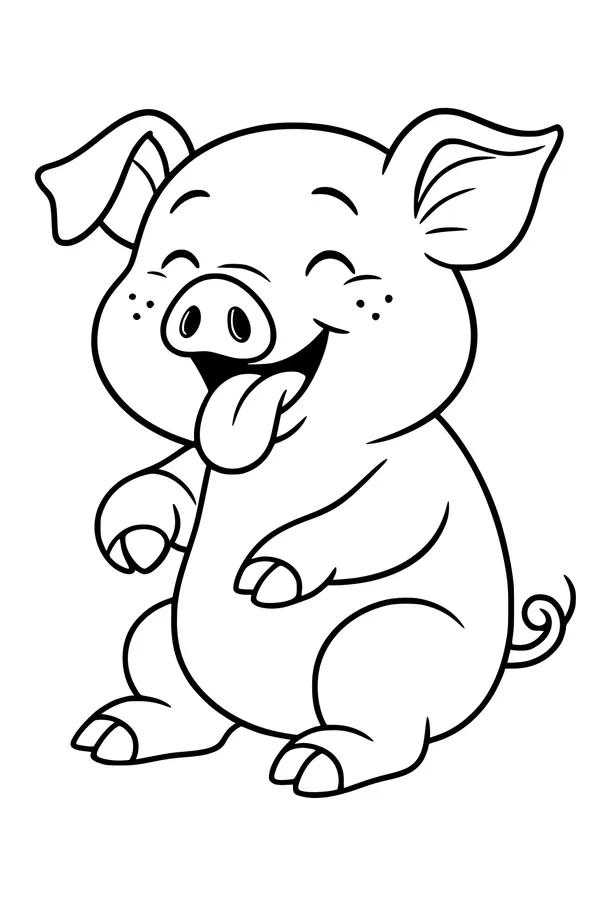 Free Pig Coloring Page - Silly Pig With Tongue Out (Printable PDF)