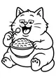 Free Cat Coloring Page - Hungry Kitty Eating Cereal (Printable PDF)