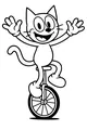 Free Cat Coloring Page - Cartoon Circus Cat on a Unicycle (Printable PDF)
