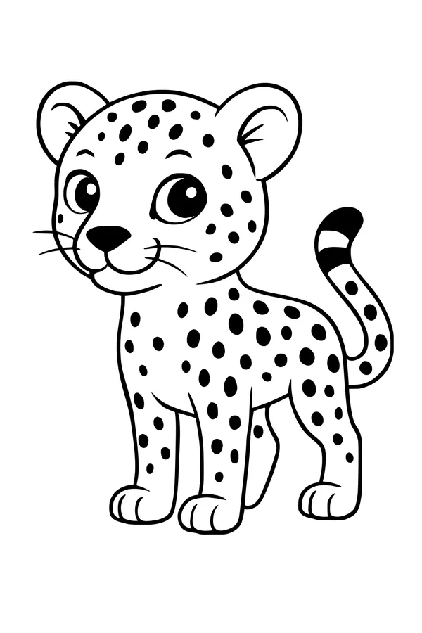 Free Cheetah Cub Coloring Page - Cute Spotted Cartoon (Printable PDF)