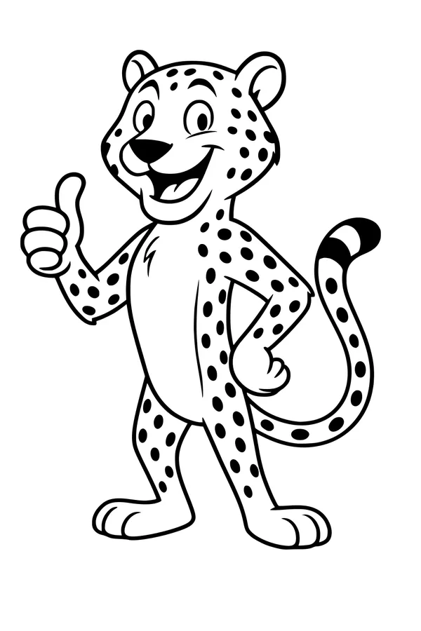 Free Cheetah Coloring Page - Friendly Cartoon Giving Thumbs-Up (Printable PDF)