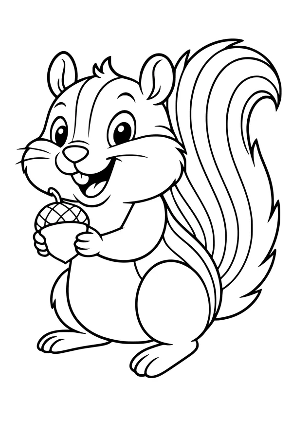 Free Chipmunk Coloring Page - Happy Chipmunk With Acorn (Printable PDF)