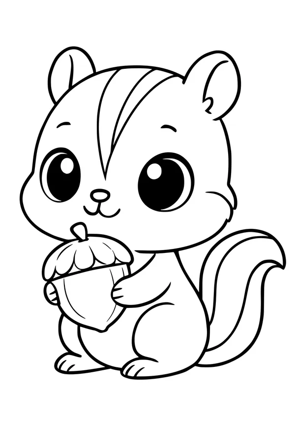 Free Chipmunk Coloring Page - Cute Cartoon With Big Acorn (Printable PDF)