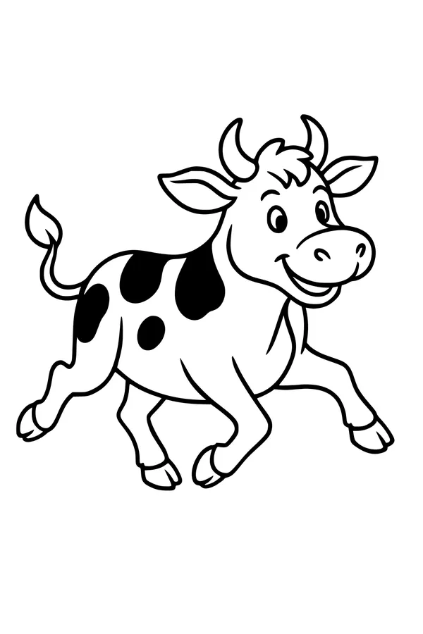 Free Cow Coloring Page - Happy Running Cartoon Cow (Printable PDF)
