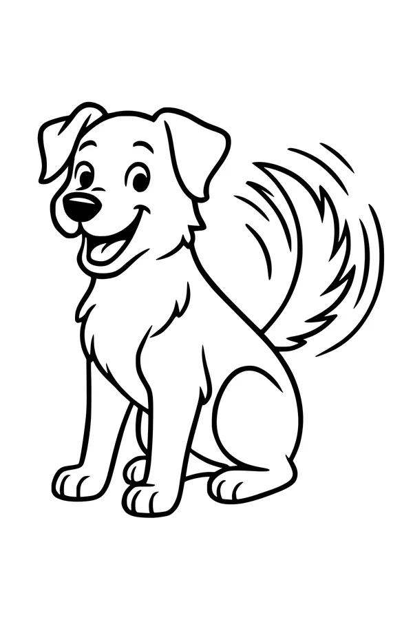 Free Dog Coloring Page - Smiling Puppy With Wagging Tail (Printable PDF)