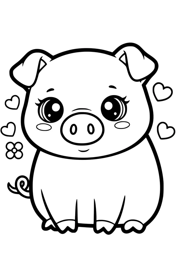 Free Piglet Coloring Page - Cute Smiling Piglet With Hearts (Printable PDF)