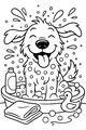 Free Dog Coloring Page - Smiling Pup in Bubble Bath (Printable PDF)
