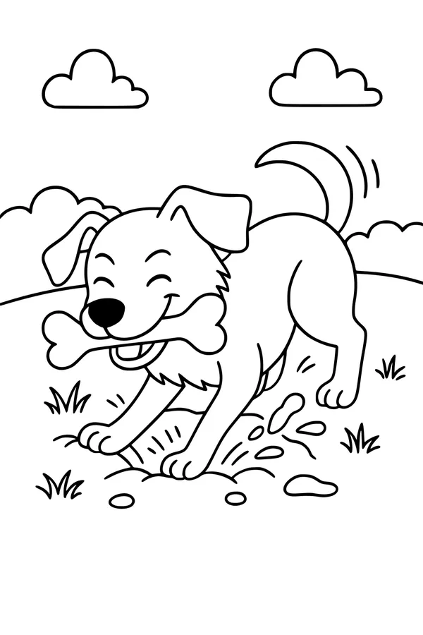 Free Dog Coloring Page - Playful Pup With Big Bone (Printable PDF)