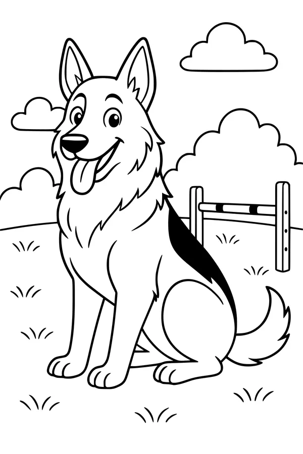 Free Dog Coloring Page - Happy Pup Resting In Sunny Park (Printable PDF)