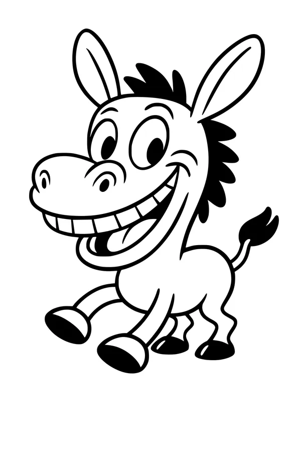 Free Donkey Coloring Page - Smiling Cartoon Donkey With Big Eyes (Printable PDF)