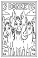 Free Donkey Coloring Page - Three Happy Donkeys in a Meadow (Printable PDF)