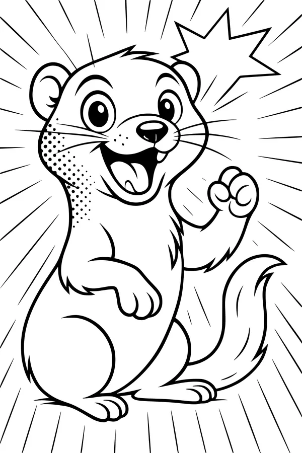 Free Ferret Coloring Page - Smiling Cartoon Ferret Waving (Printable PDF)