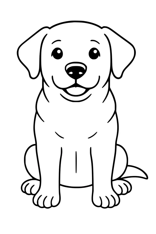 Free Puppy Coloring Page - Smiling Cartoon Dog Sitting (Printable PDF)