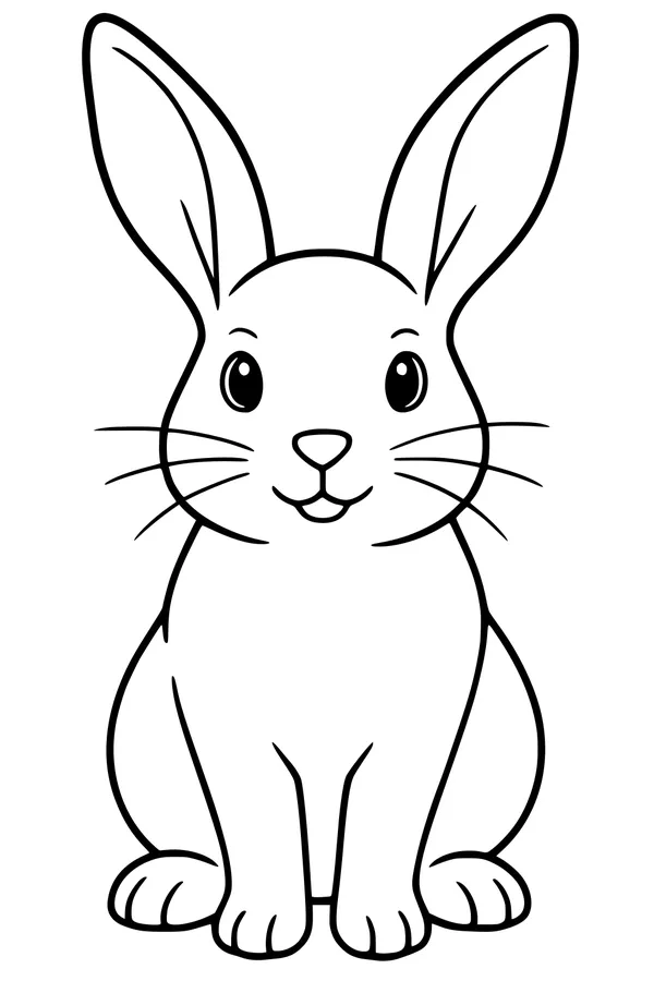 Free Rabbit Coloring Page - Bright-Eyed Bunny Sitting Upright (Printable PDF)