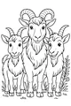 Free Goat Coloring Page - Three Goats in a Meadow (Printable PDF)