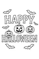 Free Halloween Coloring Page - Happy Halloween With Pumpkins and Bats (Printable PDF)