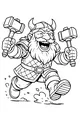 Free Dwarf Coloring Page - Happy Hammer Warrior Running (Printable PDF)