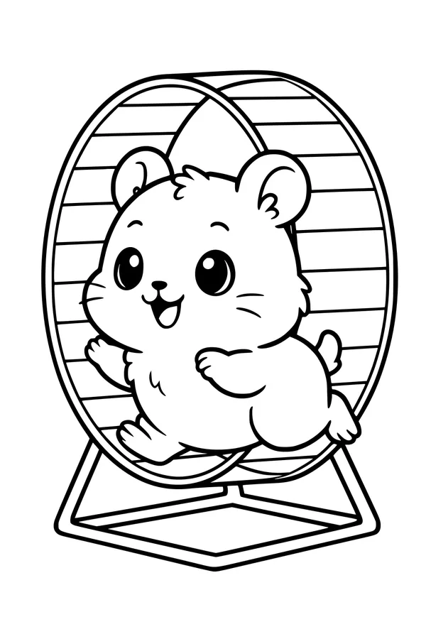 Free Hamster Coloring Page - Cute Pet Running in Exercise Wheel (Printable PDF)