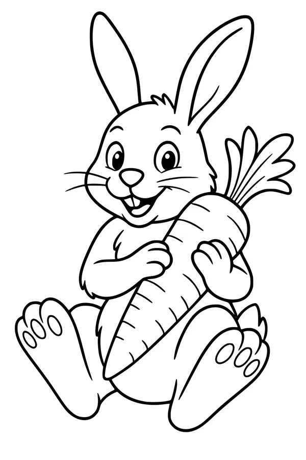 Free Hare Coloring Page - Happy Bunny With Giant Carrot (Printable PDF)